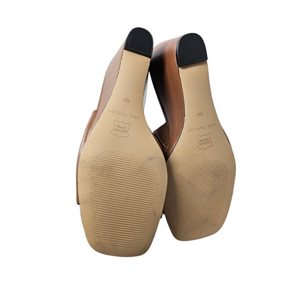 Ann Taylor 8 Brown Leather Slide Wedge Sandal Open Square Toe Minimalist - Picture 2 of 4